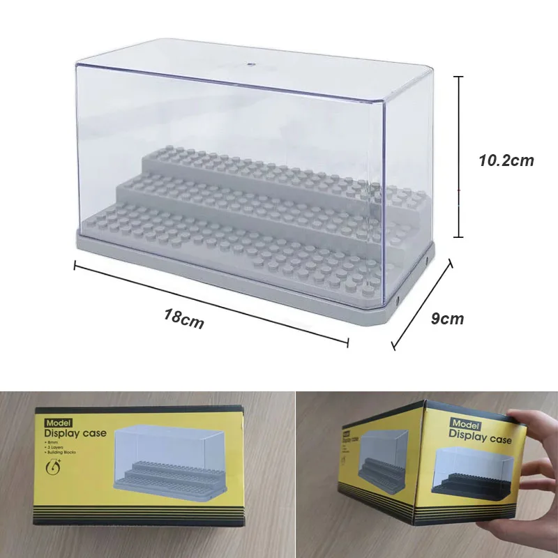 Acrílico Figuras Blocos de Construção para Display Box, Coleção Modelo, Showcase Transparente, Dustproof, 3 Passos, Baseplate, Crianças Toy