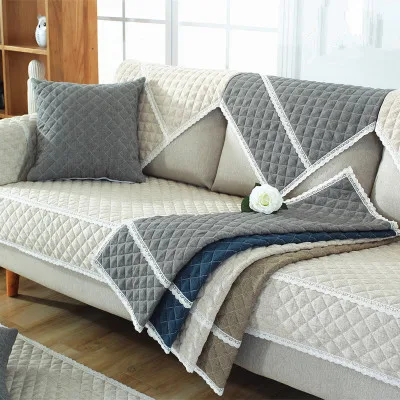 

New linen solid color quilted simple fabric sofa cushion cushion anti-slip sofa cover