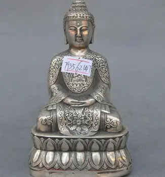 

Copper Satue Old Tibet Buddhism Fane Silver sakyamuni Shakyamuni Amitabha buddha Statue