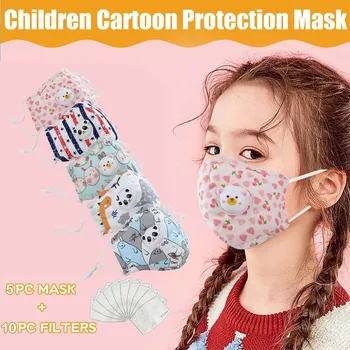 

5PCS Child Cartoon proof Windproof Foggy Mask With Gasket Respirator Mouth Caps Covers Protective Washable mondmaskers masques