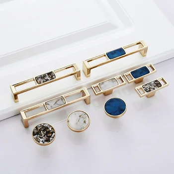 

Blue Nordic Marble Shell Cabinet Handle Knobs Drawer And Wardrobe Pulls Furniture Hardware 96mm 128mm