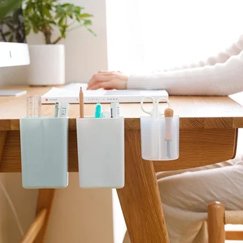 

Wall Mounted Creative Oblique Office Pen Holder Desk Storage Box Tube Makeup Brush Stationery Rack Shelf Organizer Home Goods