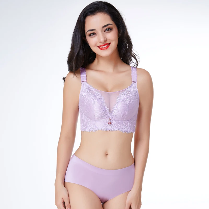 purple Супер собрать модное черное нижнее белье для женщин комплект с бюстгальтером пуш-ап бюстгальтер хлопок толстый глубокий v-образный вырез сексуальные бюстгальтеры кружевные комплекты нижнего белья с вышивкой - Цвет: purple