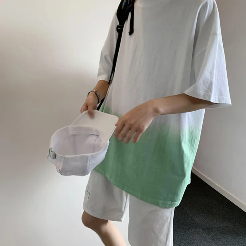 Summer Dress New Style Small Fresh Gradient Tie-dyed Short-sleeved T-shirt with Loose Personality Short-sleeved T-shirt for Men