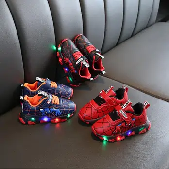 

New Children Cartoon Led Shoes Cool Spiderman Luminous Sports Shoes Girls Boys Cusual Sneakers With Light EU 21-30