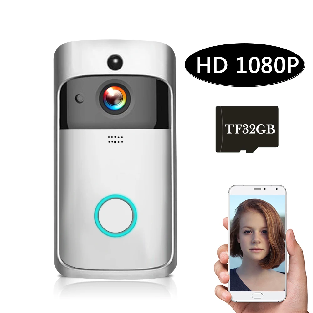 

WiFi Smart Wireless Security DoorBell HD1080P Visual Intercom Recording Video Door Phone Remote Home Monitoring Built-in TF Card