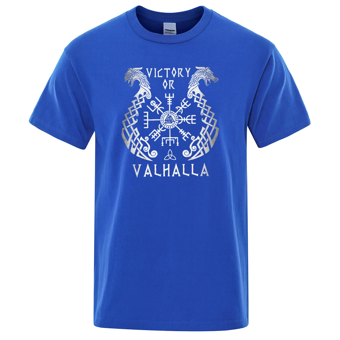 Летняя мужская футболка с принтом, короткий рукав, легенда викингов, Ретро стиль, Классическая футболка, Valhalla Odin, топы, Мужская хлопчатобумажная футболка - Цвет: blue 6