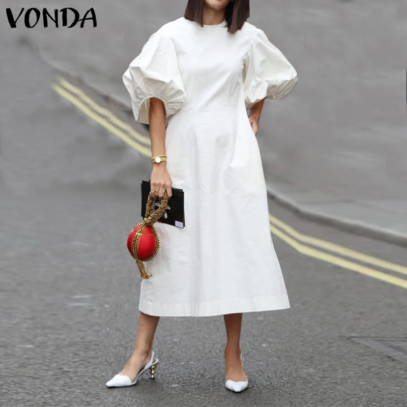 Модное Повседневное платье 2021 VONDA женские летние платья с круглым вырезом и
