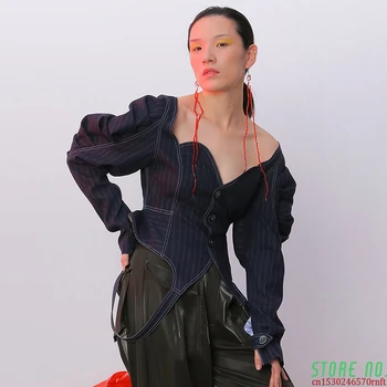 

Vintage Striped Coats For Women Square Collar Puff Long Sleeve Tunic Short Jackets Female Fashion 2020 Clothing New