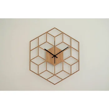 

Hexagon Wood Wall Clock Advanced European Minimalist Geometric Lines Exquisite Artistic Silently Clock for Cafe Home
