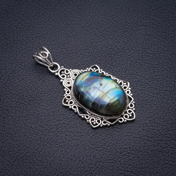 

Natural Blue Fire Labradorite Handmade 925 Sterling Silver Pendant 2" D2935