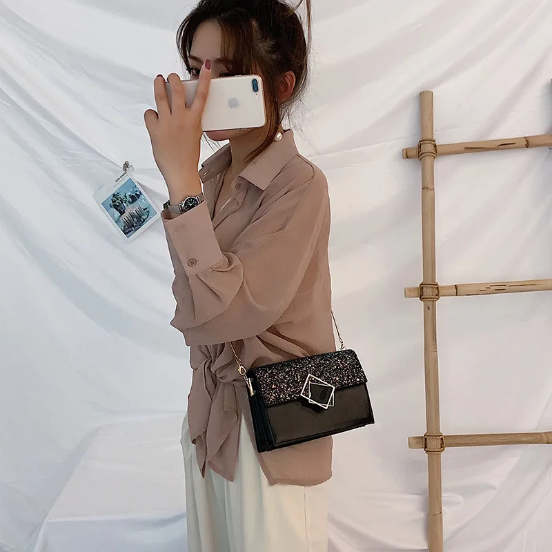 

Summer Sequin Bag Women's 2019 New Style Korean-style Versitile Fashion Crossbody Bag Small CK Chain Square Sling Bag