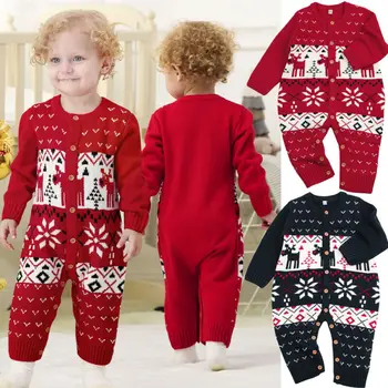 

Pudcoco Lovely Newborn Baby Girl Long Sleeve Deer Knitted Button Romper Christmas Clothes Outfit Set