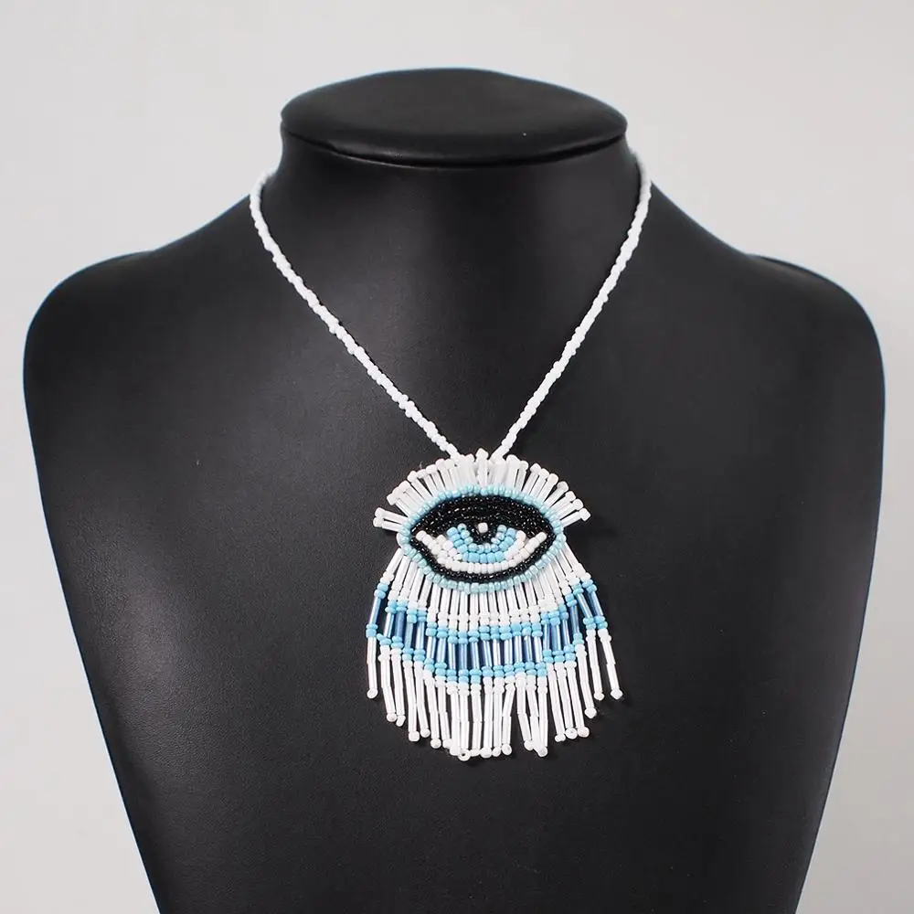 Handmade Beaded Pendant Necklace For Womens Resin Beads Chain Statement Choker Necklaces Boho Jewelry Accessories UKMOC - Окраска металла: Sky Blue