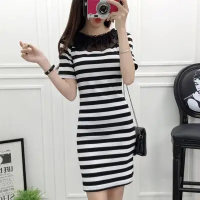 

2020 Spring And Summer New Style Debutante Lace Sexy Horizontal Neck Stripes Slim Fit Elasticity Sheath Short Sleeve Base Dress