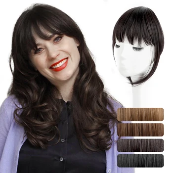 

Synthetic Natural Looking Bangs Clip Air Curved Bangs for Women Hair Clip on Fringe Bangs Hair Pieces with Long Straight Temples