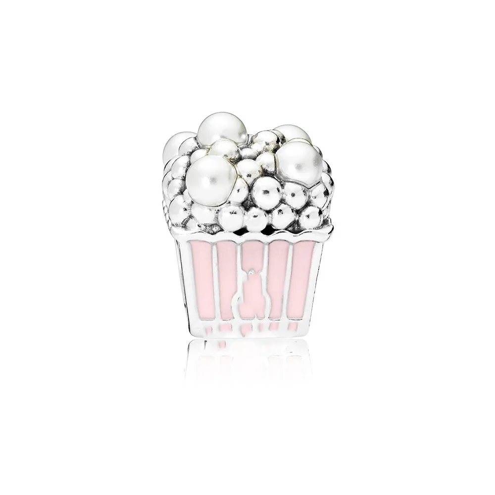 Delicious Popcorn Charm, Pale Pink Enamel & White Crystal