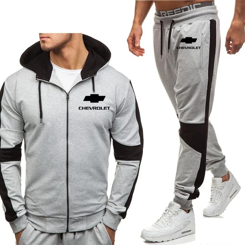 

Hoodies Men Chevrolet Car Logo Print Casual Fashion Harajuku Hooded Fleece Warm zipper Jacket Sweatshirt Sweatpants Suit 2pcs