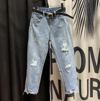 

2020 Spring New Fashion Fringed High-Waist Jeans for Women Super Fire Ripped-Style Harem Pants Mom Jeans Simple Village Jeans