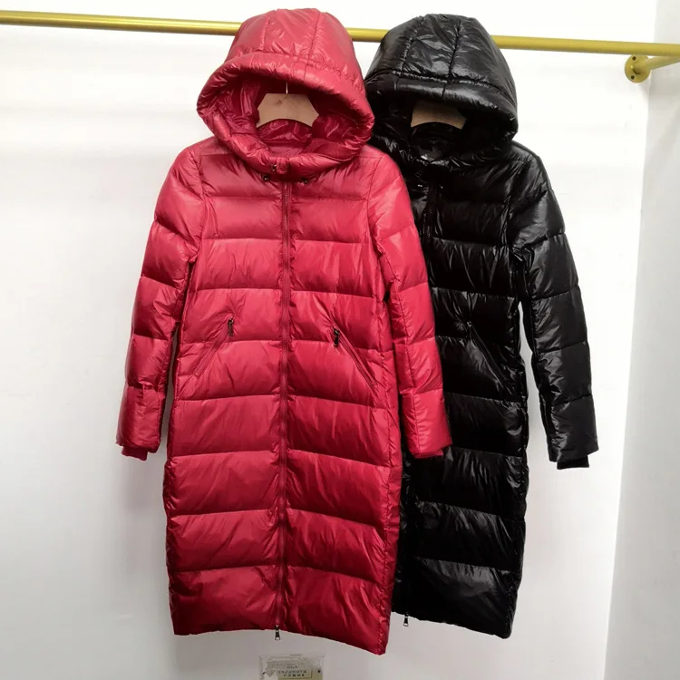 New Style Hooded Bread down Jacket Women's X-long over-the-Knee Thick White Duck down Coat Winter