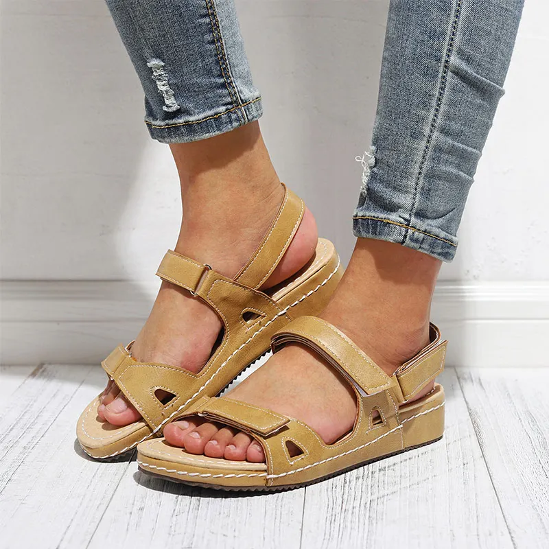 

Summer Women Sewing Fashion Sandlas Flat Sandals Ankle Buckle Strap New Ladies Open Toe Comfort Shoes Female Plus Size Casual