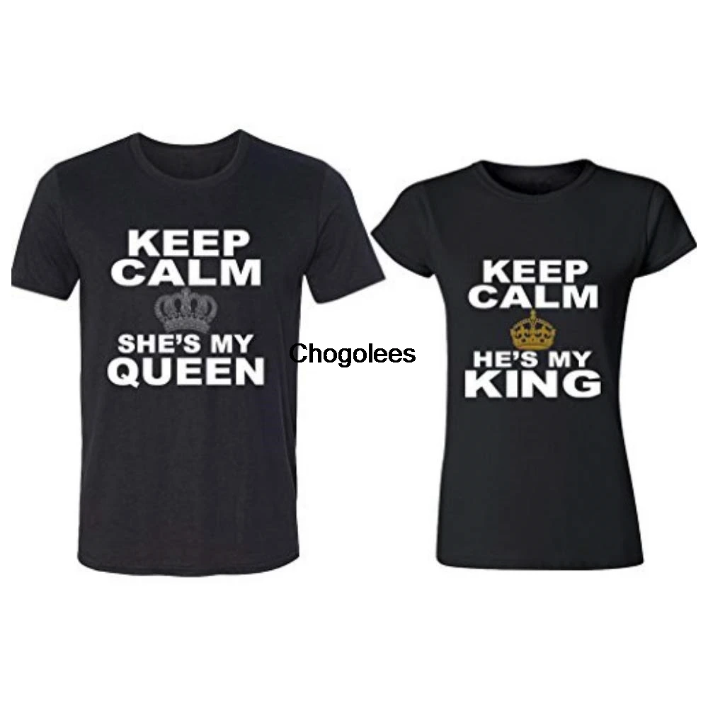 Keep Calm He is My King she Queen t-Shirts for Couple T Shirts Online |