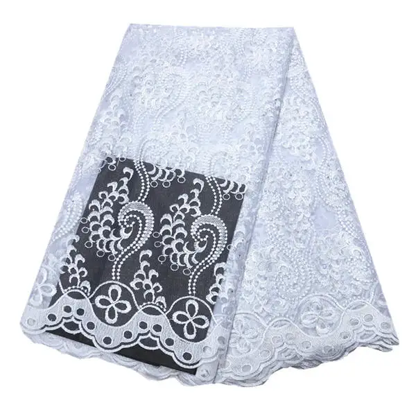 Белая кружевная ткань высокое качество кружевная нигерийская кружевная ткань для женщин платье Африканский тюль кружево с камнями 5 ярдов за штуку - Цвет: 19
