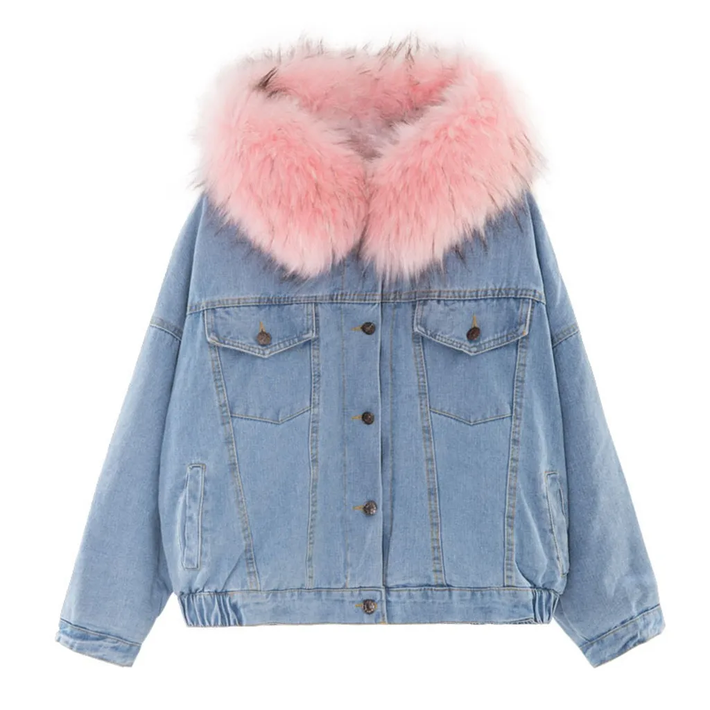 Chamsgend теплая Женская Модная Джинсовая куртка с капюшоном Повседневная однотонная однобортная флисовая куртка с карманами Chaqueta Polar Mujer - Цвет: Pink