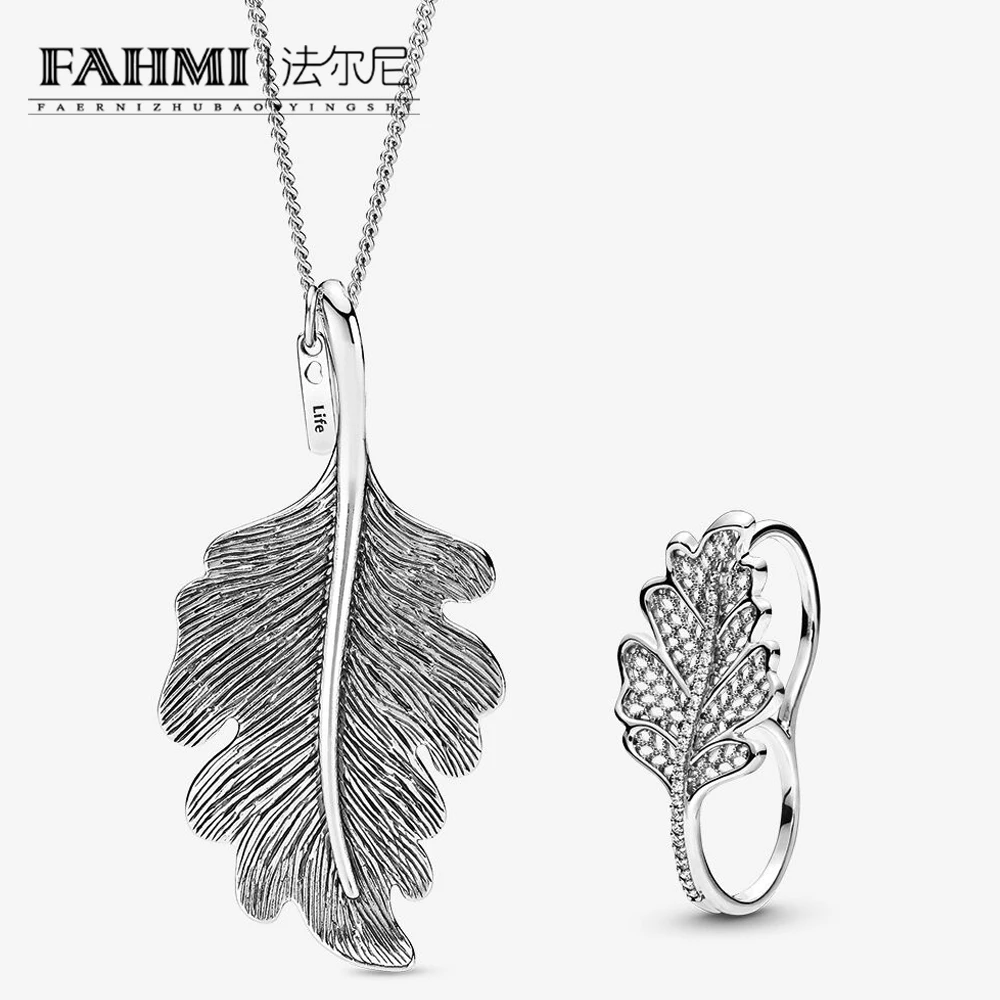 

FAHMI 100% 925 Sterling Silver 2019 Autumn RSG00074 Oak Leaf Ring and Necklace Gift Set Maple Leaf Clavicle Chain Women's Ring