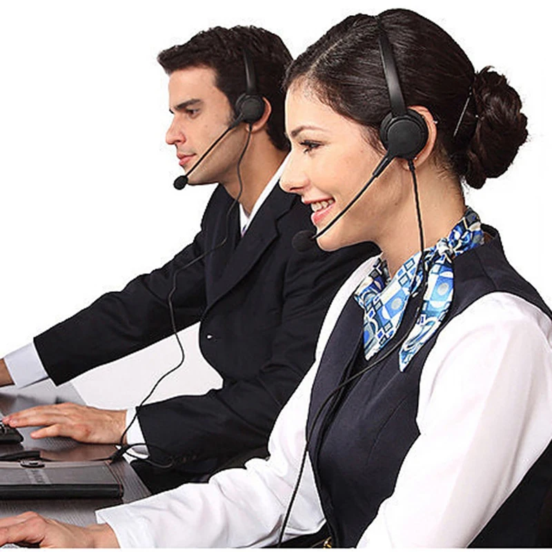 Telephone Headset Call Center Operator USB Corded Offical Headphone with Mini for Computer Laptop PC