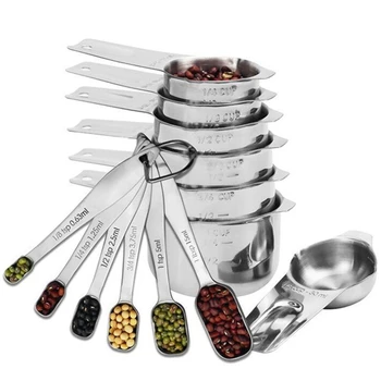 

Stainless Steel Measuring Cups and Spoons Set of 13 Pieces - 7 Stackable Measuring Cups & 6 Nesting Measuring Spoons