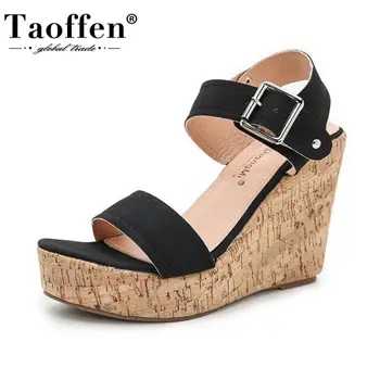 

Taoffen Summer Sandals Shoes For Ladies Fashion Metal Buckle Platform Shoes Women Slope Increasing Heels Footwear Size 36-43