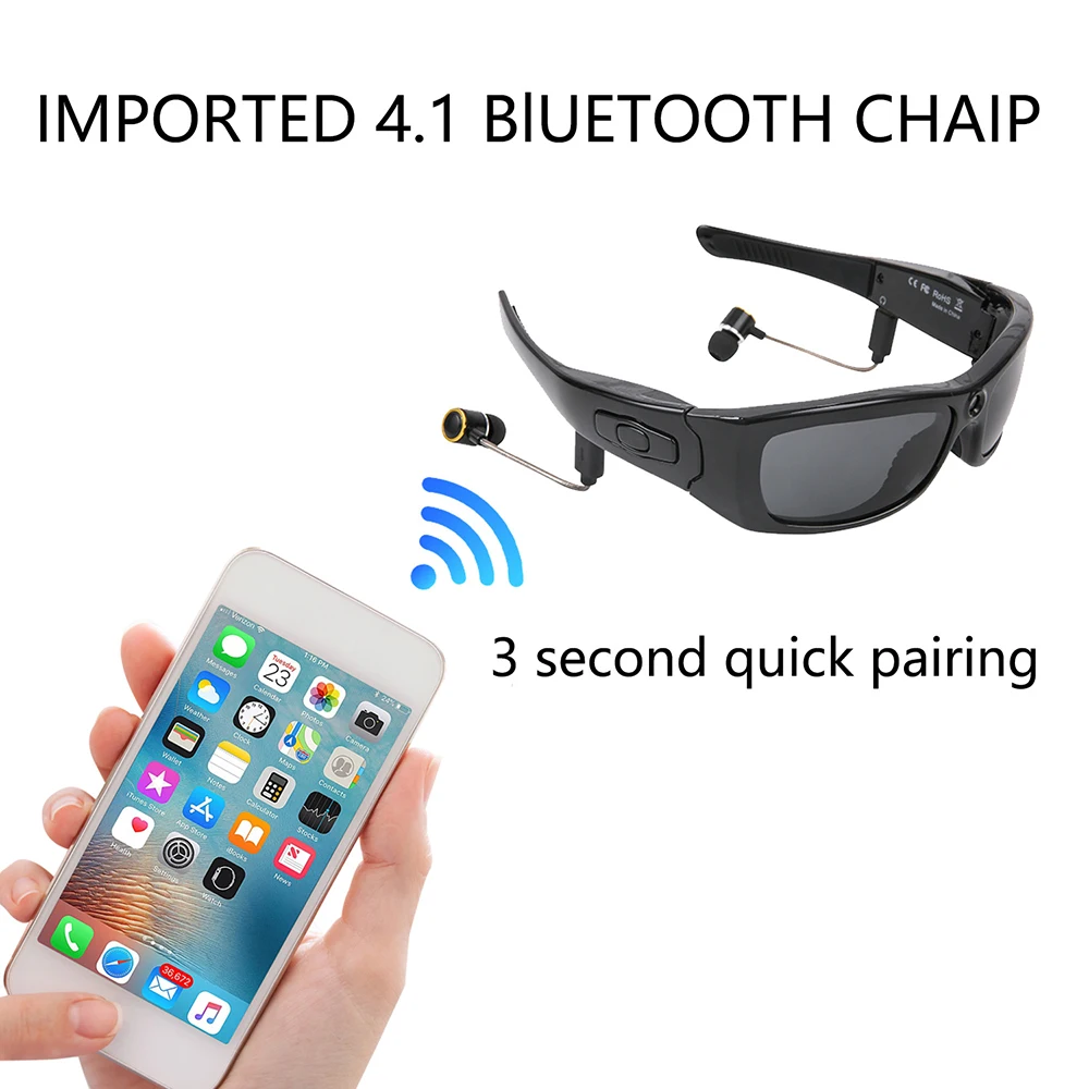 Smart Glasses Sports Camera HD1080P Camera Bluetooth Music Sunglasses Driving recorder Mini Camera Glasses Multifunctional