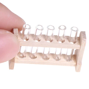 

Newest 5pcs/set Laboratory Glass Test Tubes with Wooden Rack Set 1:12 Dollhouse Miniature Accessory Decoration Ornament