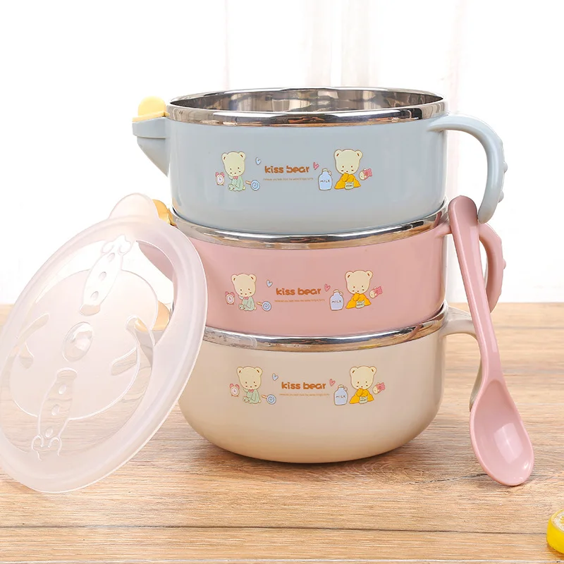 Детские Нержавеющая сталь миска-термос столовая посуда для малышей посуда всасывания глубокая тарелка с ложкой детский спасательный ужин миска для питомца посуды