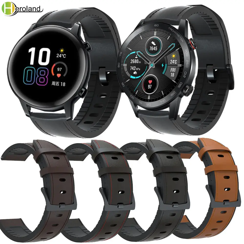 20 мм 22 ширина ремешок для часов кожа + силикон Huawei Honor Magic Watch 2 46 42 быстросъемный |