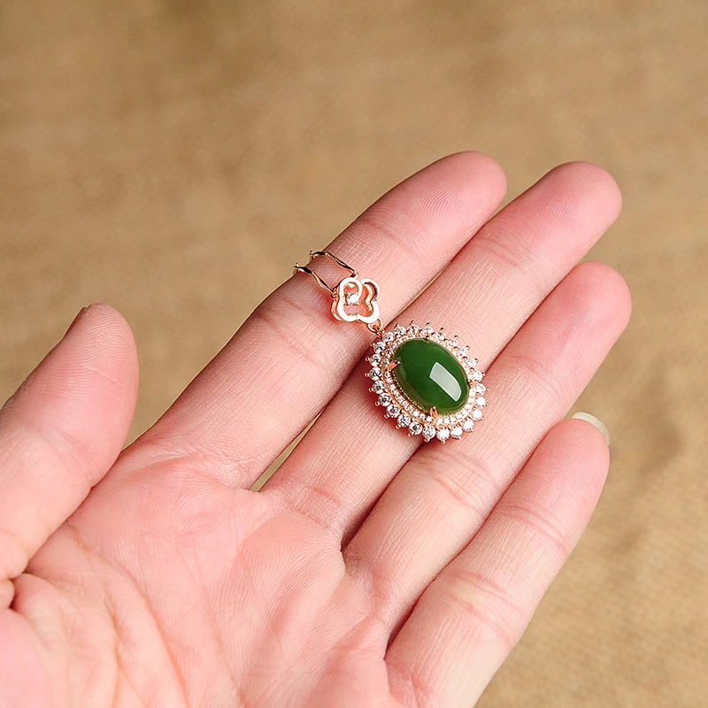 Authentic Wada jasper pendant women's high-grade 925 silver rose gold belt rhinestone inlaid natural jade Pendant