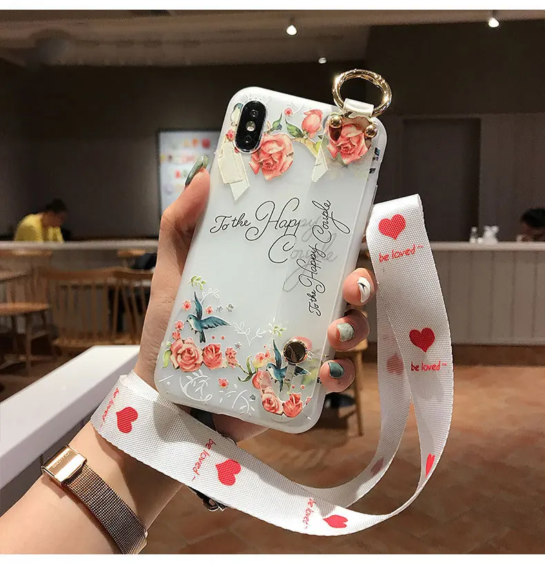 Держатель чехол для телефона для iphone 11 Pro Max X XR 10 XS Max 7 8 6 6s Plus чехол s цветок Мягкий ТПУ силиконовый браслет ремешок Ремешок Крышка