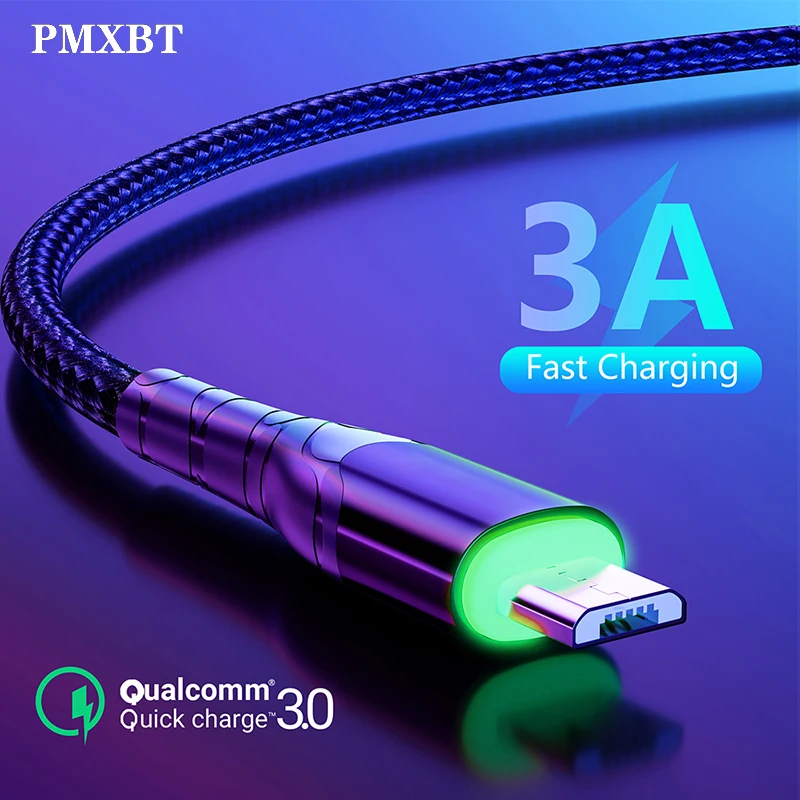 1 м Micro USB кабель 3A нейлоновая оплетка Быстрая зарядка USB кабель для передачи данных для samsung Xiaomi Tablet Android мобильный телефон usb зарядный шнур