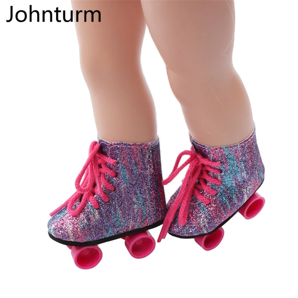 

7cm Pink/Purple/White/Zebra Roller Skates Shoes For18inch American Doll 43cm Baby Dolls Fashion Gifts for Girl Doll Accessories