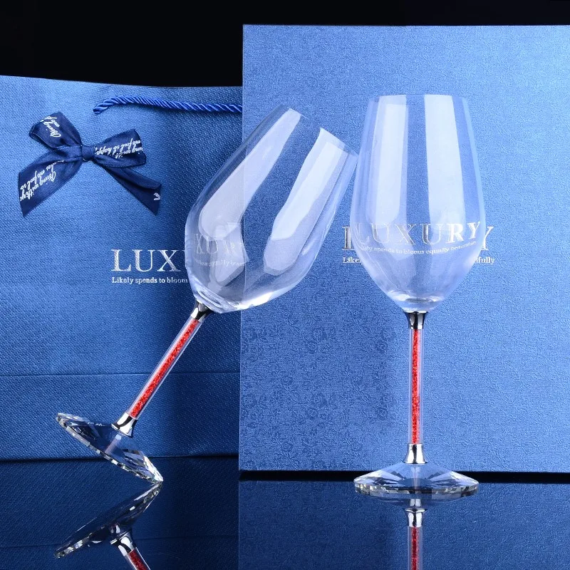 1pair With gift box Домашний бессвинцовый хрустальный бокал для красного вина, креативный бокал для вина, бокал для вина с бриллиантом, высококачественный свадебный подарок - Цвет: 1pair With gift box