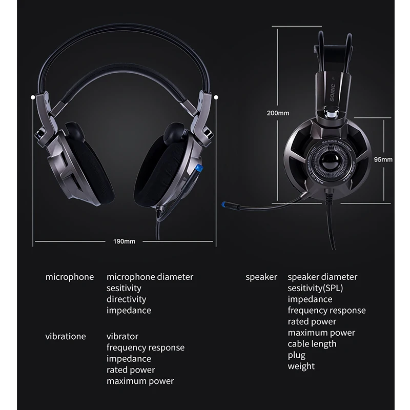 Somic G954 USB 7,1 стерео проводные Игровые наушники игровая гарнитура с микрофоном светодиодный свет для ноутбука компьютерный геймер
