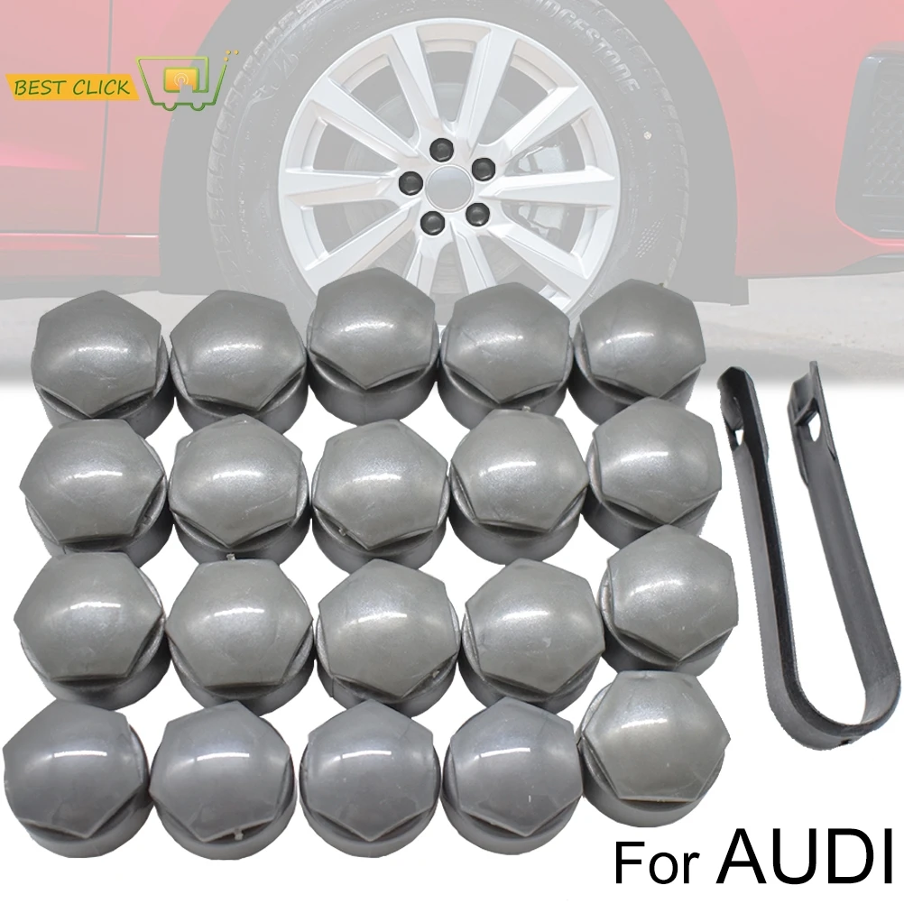 20pcs Wheel Lug Nut Cover Caps 25mm Water Proof W/ Dismantle Tool Grey