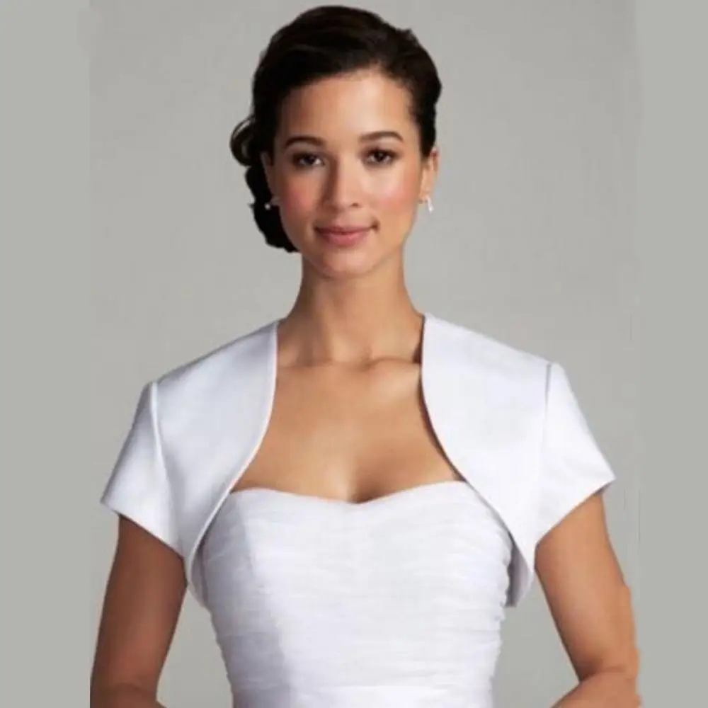 

2022 new Short Sleeve wedding jacket satin bolero jackets for Bridal Party Coat Bridal Wrap Custom Made