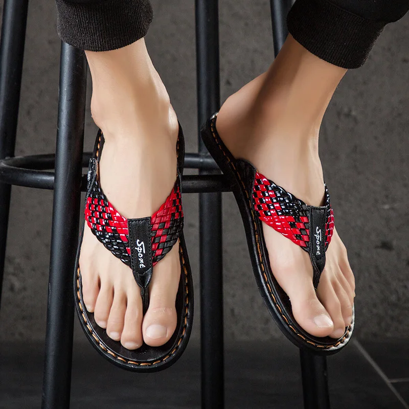 

Genuine Leather Weaving Casual Dynamic Sandals Men's Summer Split Toe Flip-flops MEN'S Sandals MEN'S SHOES Casual Beach Shoe