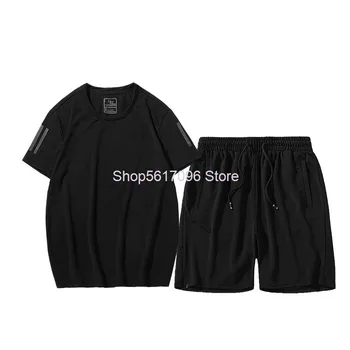 

Sports Suit Men Leisure Fitness Breathable Loose Short Sleeve Shorts Superpang Plus Fat Plus Size Two-piece Set