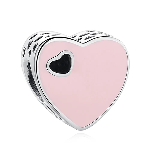 Мода 925 стерлингового серебра эмаль розовый сердце подвеска в виде короны CZ Кристалл DIY Ювелирные изделия бусины для женщин свадебный подарок - Цвет: PY1357