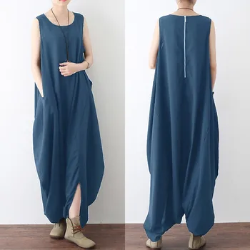 

Vintage Summer Overalls 2020 ZANZEA Women's Drop Crotch Jumpstuits Casual Sleeveless Rompers Female O Neck Playsuits Plus Size