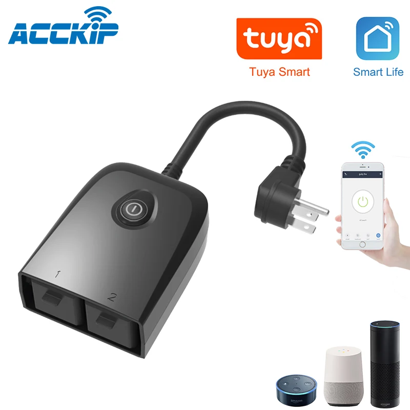 

ACCKIP Outdoor WiFi Plug Wireless Individual Remote Control Switch with Alexa Google Home Timer IP55 Waterproof Smart Socket