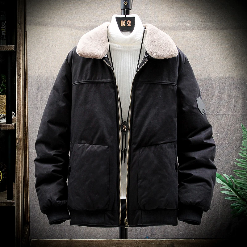 Winter new coat coat cotton coat men's long section warm fur collar hooded men's clothing